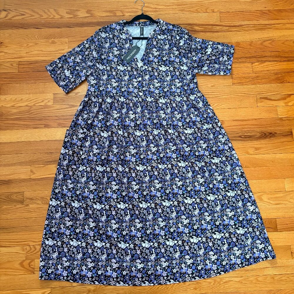 Noracora Black & Purple Floral Midi w Pockets! XXL